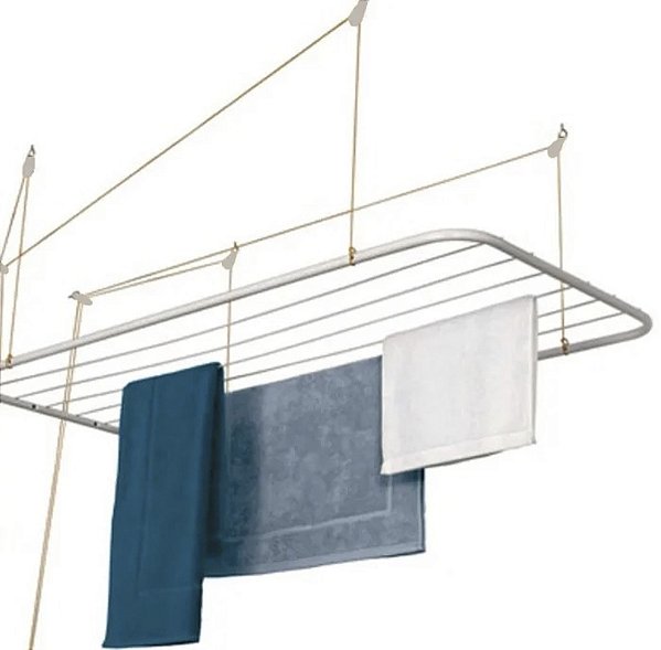 Varal De Teto Grande Reforçado Aço Branco 90 x 56 cm