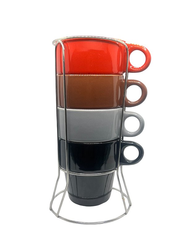 Conjunto de 4 Xícaras Coloridas em Cerâmica Com Suporte