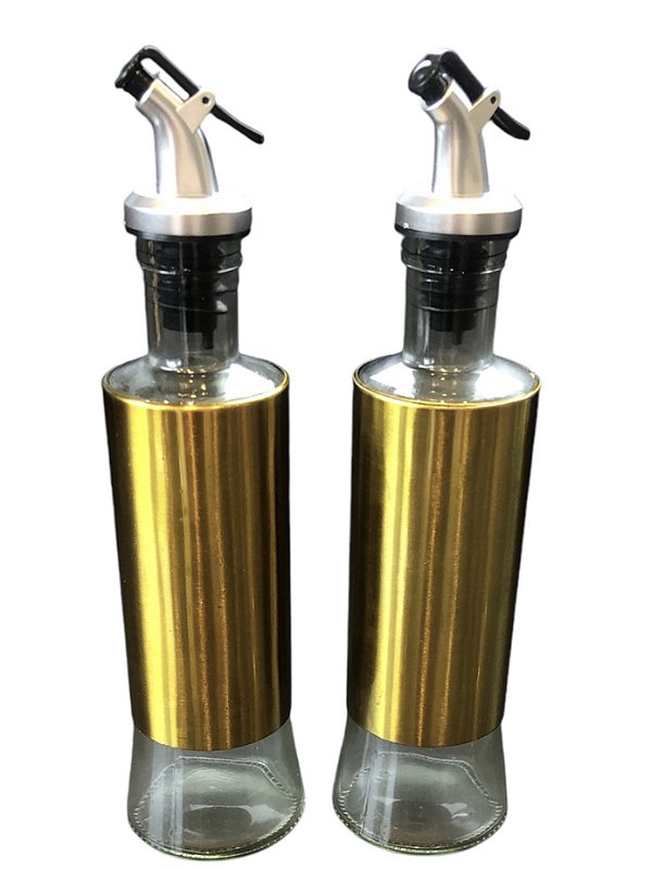 Jogo de 2 Galheteiros Dourados 300ml - Com bico dosador - Porta Tempero