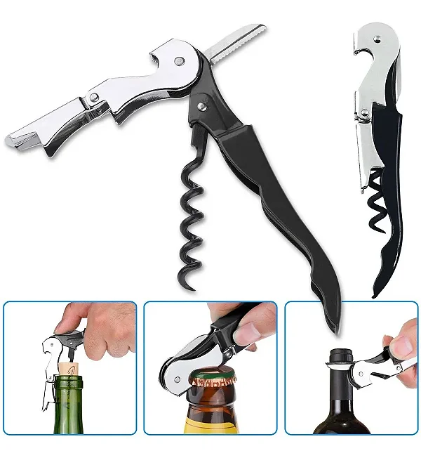 Abridor de Garrafa de Vinho - Saca Rolhas Aço Inox
