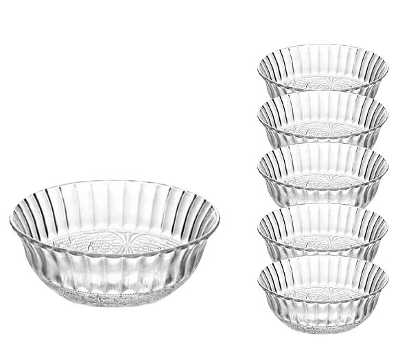 Jogo de Sobremesa com 6 Bowls de Vidro Transparente – Linha Ramos