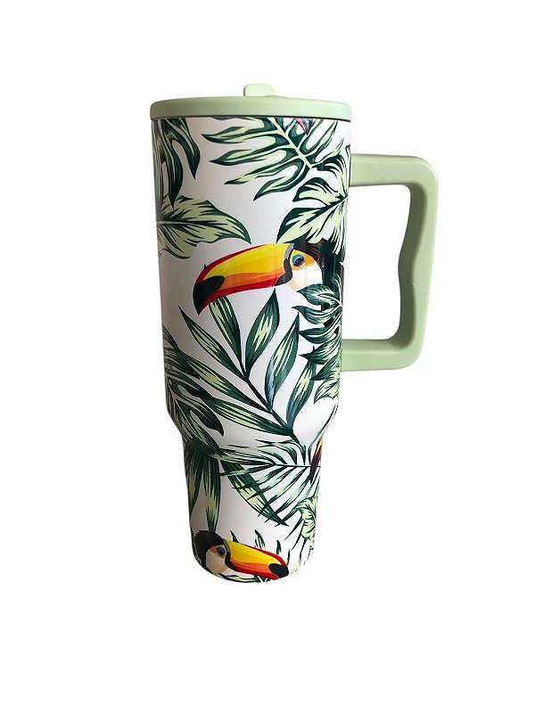 Copo Térmico com Canudo e Alça 1200 ml – Modelo Fauna Verde