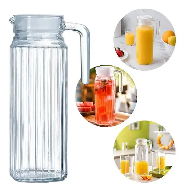 Jarra 1 Litro Com Tampa Para Água /Suco - Vidro Grosso Com Alça