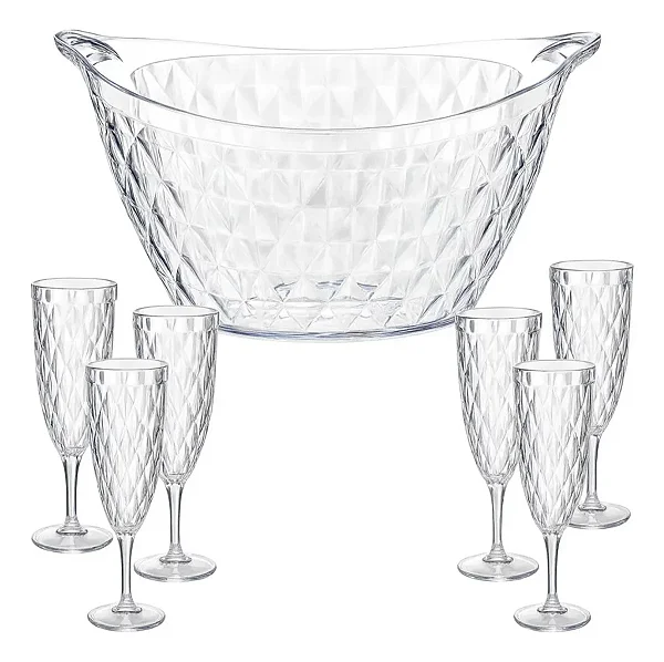 Kit Champanheira Com 6 Taças Luxo Acrilico Resistente