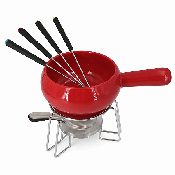 Aparelho de Fondue para Queijo em Cerâmica 8 Peças Vermelho 660ml