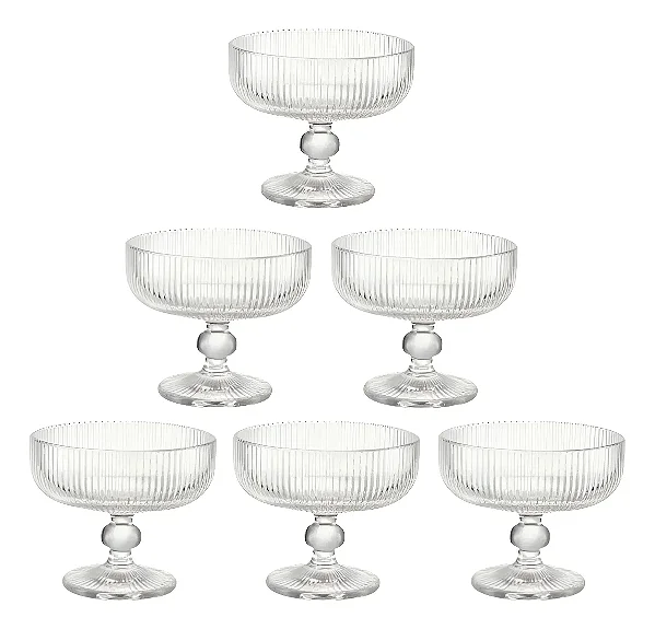 Jogo de 6 Taças de Sobremesa com Pé – Vidro Canelado