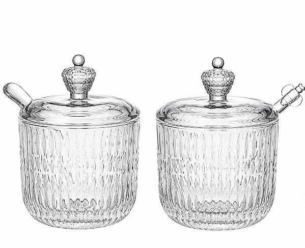 Açucareiro E Meleira Vidro Cristal Decorado Transparente
