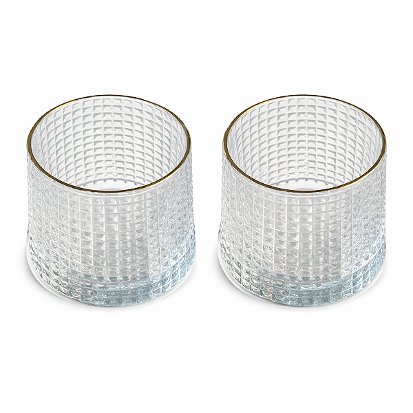 Jogo de Copos Giratórios Whisky Inclinado Borda Dourada 2 Peças