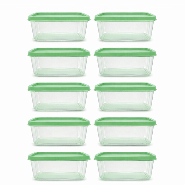 Kit 10 Potes Herméticos 900ml Quadrados Empilháveis Verde