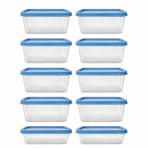 Kit 10 Potes Herméticos 900ml Quadrados Empilháveis Azul