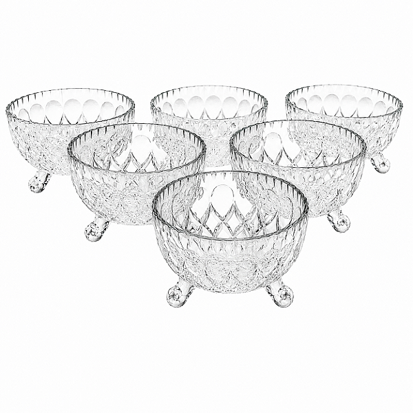 Jogo 6 Bowls de Vidro Decorado com Pé 10cm para Sobremesa Petiscos e Entradas Elegante Mesa Posta