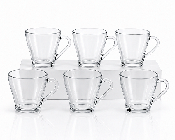 Jogo 6 Xícaras de Vidro 250ml para Café Cappuccino Chá