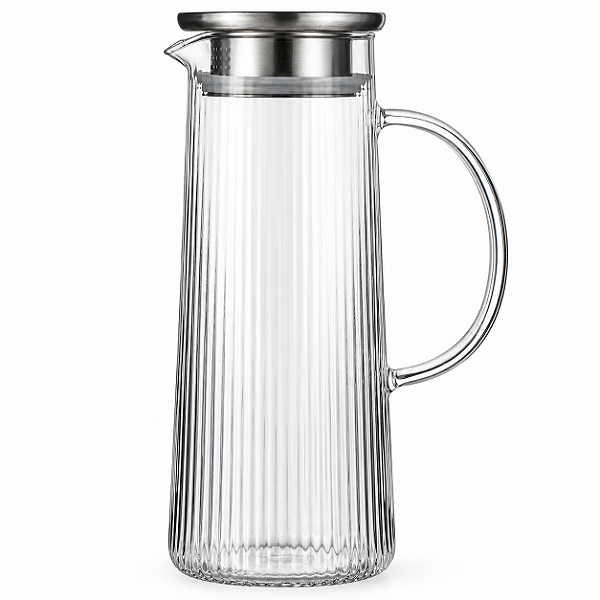 Jarra de Vidro Borossilicato Canelado com Tampa em Aço Inox – 1,4 L