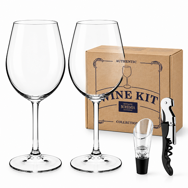 Kit para Vinho Bohemia Authentic Collection 4 Peças – 2 Taças de Cristal 580 ml