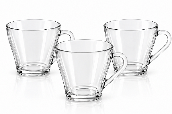 Kit 3 Xícaras de Vidro 250 ml Lisa - Caneca de Vidro