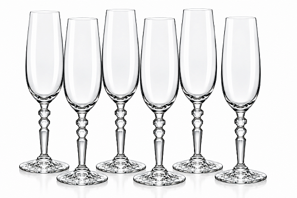 Jogo 6 Taças para Champanhe em Cristal 250 ml com Haste Decorada