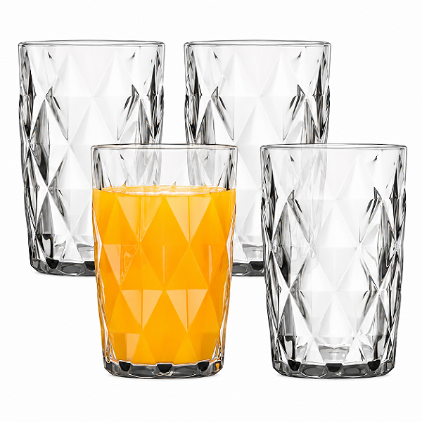 Jogo 4 Copos Altos Diamante 350 Ml Transparente