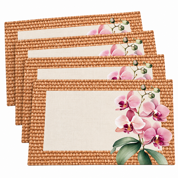 Kit 4 Jogos Americanos Orquídeas Rosa 33x45cm Tecido