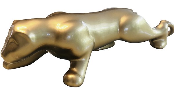 Estatueta Pantera Negra Grande Cerâmica Decoração Luxo 49cm - Dourada