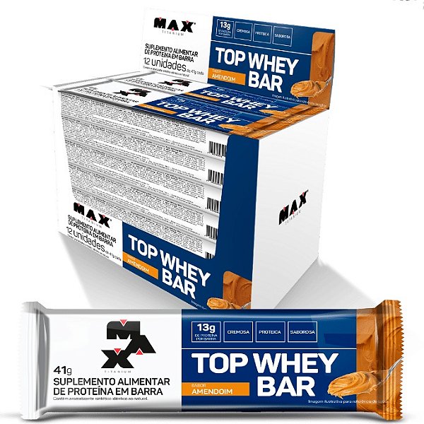 Top Whey Bar Barinha de Proteína - 12 Unid x 41g Cada (492g) - Max Titanium
