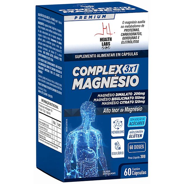 Complex Magnésio - 3 em 1 - 60 Cápsulas - Health Labs
