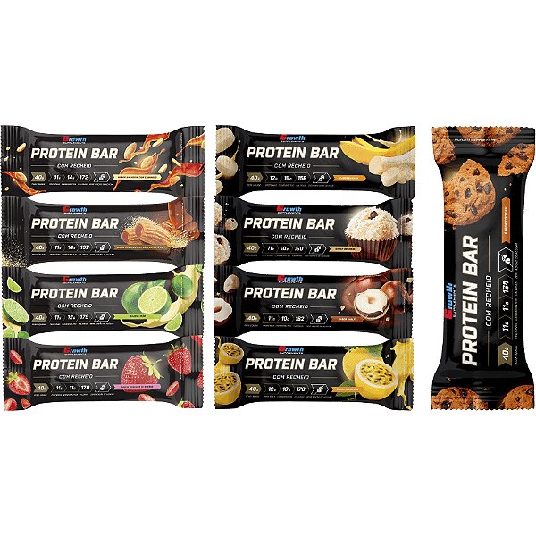 Barra de Proteína Growth Bar com Recheio - 12 Unid x 40g Cada (480g) - Growth Supplements