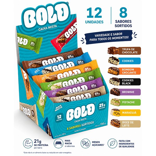 Barra de Proteína Bold Bar 21g de Proteína - 12 Unid x 60g Cada (720g) - Bold Snacks