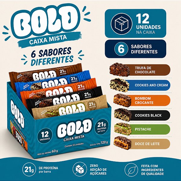 Barra de Proteína Bold Bar 21g de Proteína - 12 Unid x 60g Cada (720g) - Bold Snacks