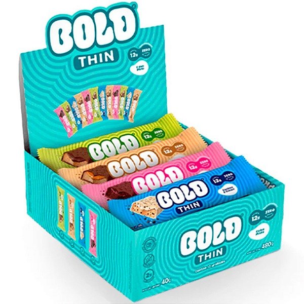 Barra de Proteína Bold Bar Thin (Caixa Mista 6 Sabores) - 12 Unid x 40g Cada (480g) - Bold Snacks
