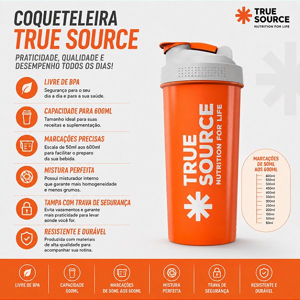Coqueteleira Laranja Neon - True Source - 600ml