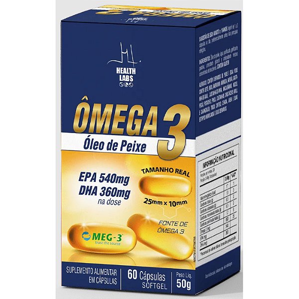 Ômega 3 100mg - 540mg EPA - 360mg DHA - 60 Cápsulas - Health Labs