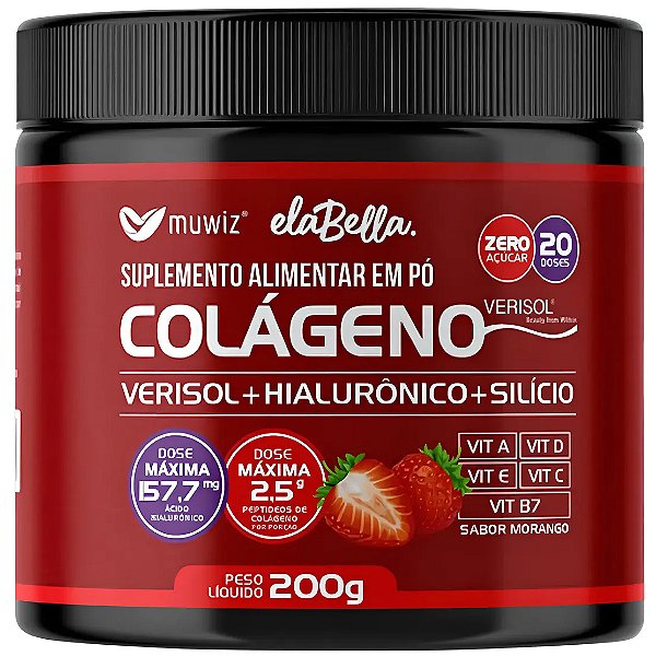 Colágeno Verisol + Hialurônico 200g - Muwiz (Sabor Morango)