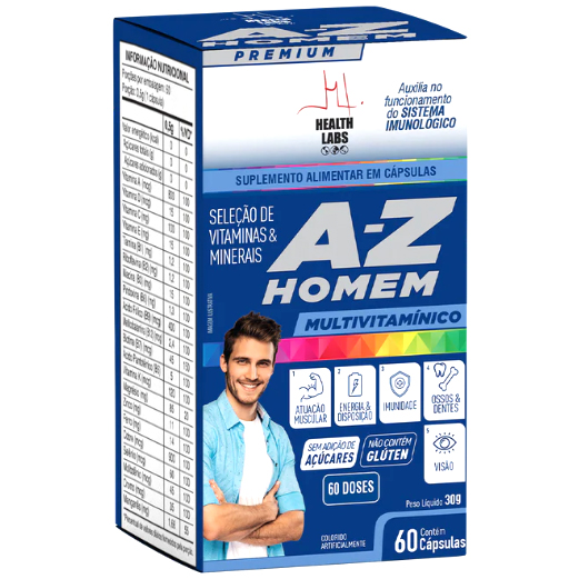Multivitamínico A-Z Homem - 60 Cápsulas - Health Labs (Vitaminas Minerais Energia Disposição)