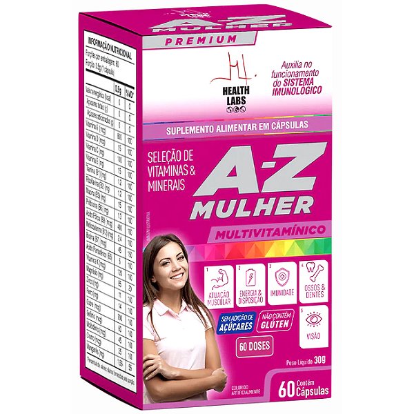 Multivitamínico A-Z Mulher - 60 Cápsulas - Health Labs (Vitaminas Minerais Energia Beleza)