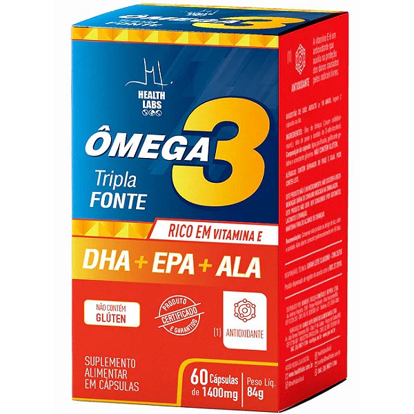 Ômega 3 Tripla Fonte - 60 Cápsulas - Health Labs (DHA + EPA + ALA)