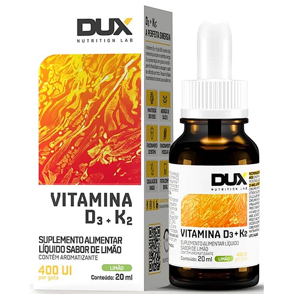 Vitamina D3 + K2 - 20ml Limão - Dux Human Health (Ajuda No Trabalho Certo Dos Músculos Do Corpo)
