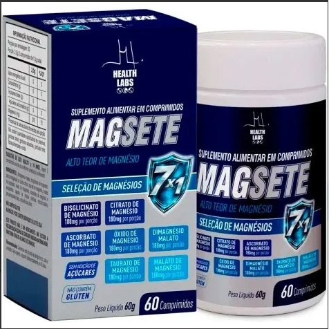 Magnésio Magsete 7x1 - 60 Comprimidos - Health Labs (7 Tipos De Magnésio 216 mg por porção)