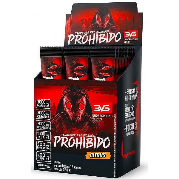 Prohibido Pré Treino - Kit 8 Unid x 15g Sachês - 3VS (Pre Workout Vários Sabores Mais Força e Desempenho)