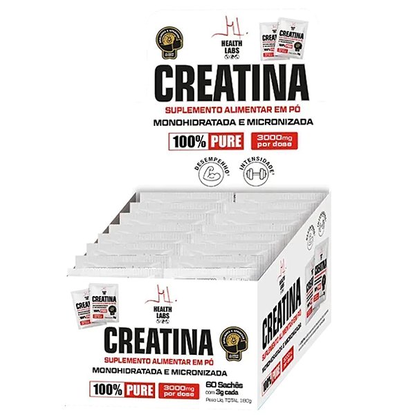 Creatina 3000mg - 30 Sachês - Health Labs (Dose Individual Aumenta Força e Explosão Muscular)