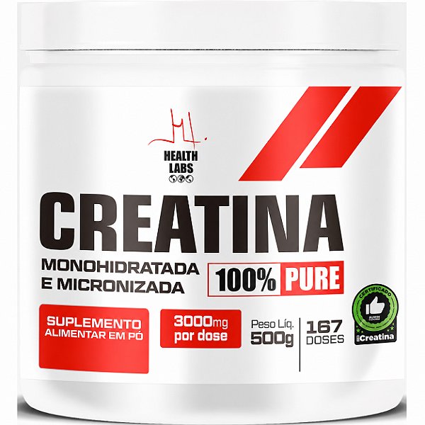 Creatina Monohidratada - 500g - Health Labs (Hidrata as Células Musculares Auxiliando a Recuperação)