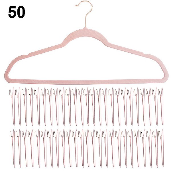 Pacote com 50un Cabide aveludado 45cm CA45PK cor rosa