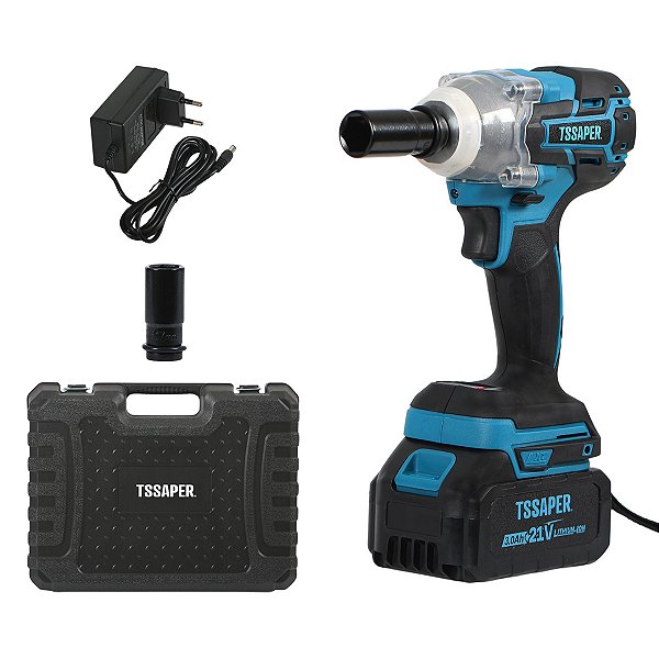Chave de impacto 21v torque de 380nm com bateria, maleta e soquete, motor brushless Tssaper, Modelo: TSCH21-1