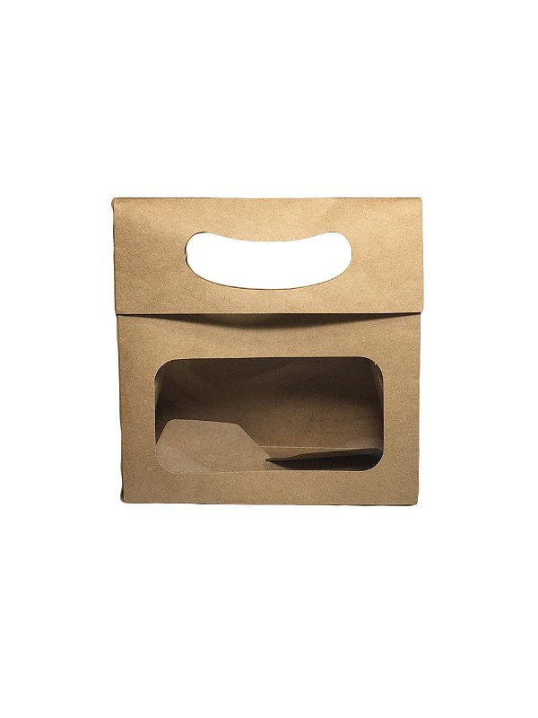 100 Mini Caixa Sacola Kraft Com Visor 13x5x13