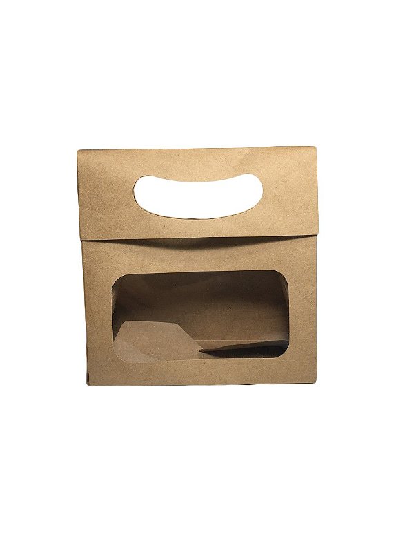 80 Mini Caixa Sacola Kraft Com Visor 13x5x13