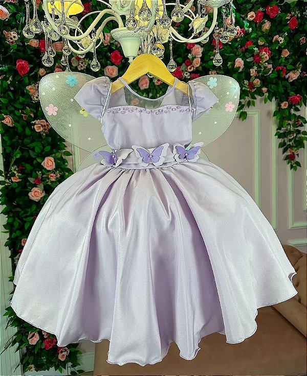 Vestido Infantil Lilás Princesa Sofia Apliques de Flores - Fabuloso Ateliê