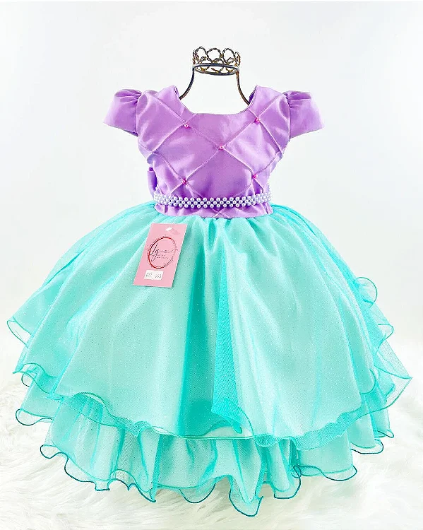 Vestido Infantil Cinderela Azul brilho com tiara - Fabuloso Ateliê