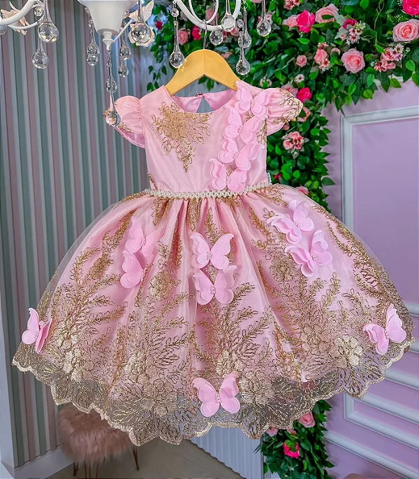 Vestido Princesa Jardim Encantado Rosa Bebê - Fabuloso Ateliê