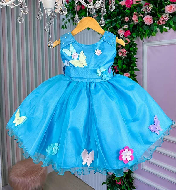 Vestido Princesa Jardim Encantado Azul Bebe - Fabuloso Ateliê