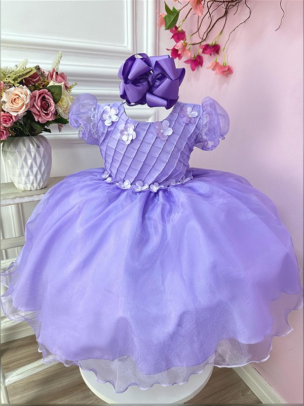 Vestido Infantil Princesa Sofia Lilás Luxo