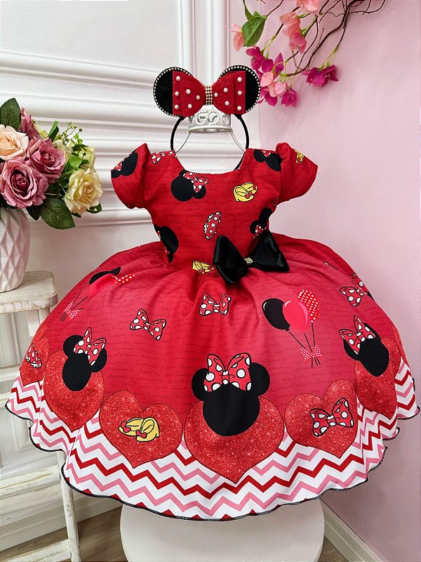 Vestido Minnie Vermelho Festa da Minnie Broche Luxo
